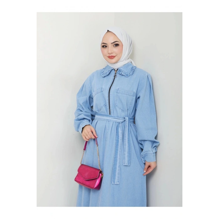 CEOLİ FERMUARLI TESETTÜR AÇİK KOT ELBİSE