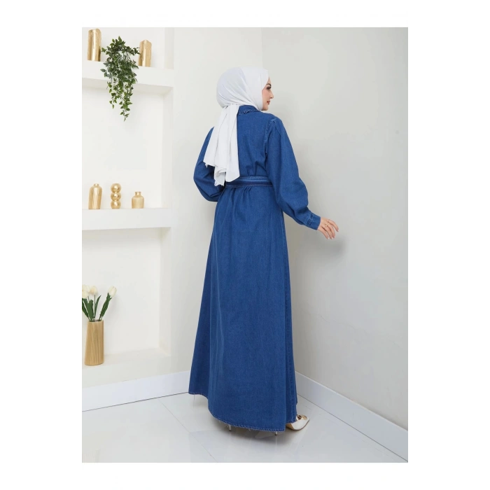 CEOLİ FERMUARLI TESETTÜR KOYU KOT ELBİSE