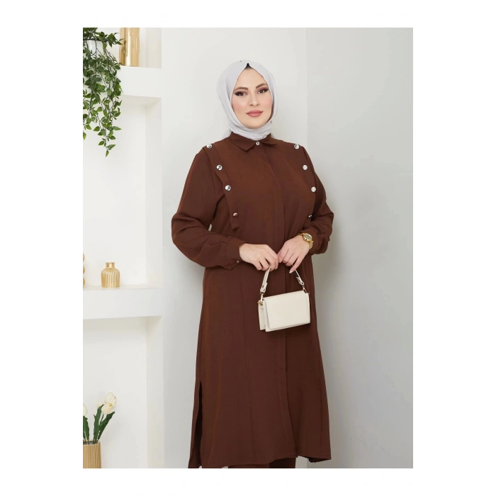 UZUN BOY GÖMLEK TAKIM  BATTAL TESETTÜR TAKIM KAHVE