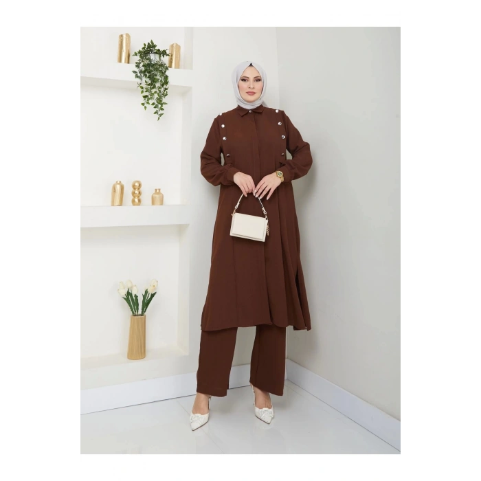 UZUN BOY GÖMLEK TAKIM  BATTAL TESETTÜR TAKIM KAHVE