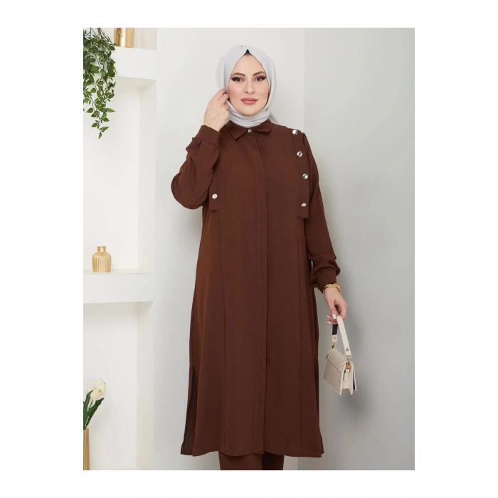 UZUN BOY GÖMLEK TAKIM  BATTAL TESETTÜR TAKIM KAHVE