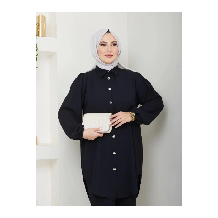 PİLİSELİ GÖMLEK TAKIM  TESETTÜR TAKIM SİYAH