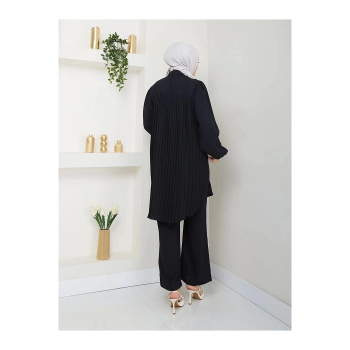 PİLİSELİ GÖMLEK TAKIM  TESETTÜR TAKIM SİYAH