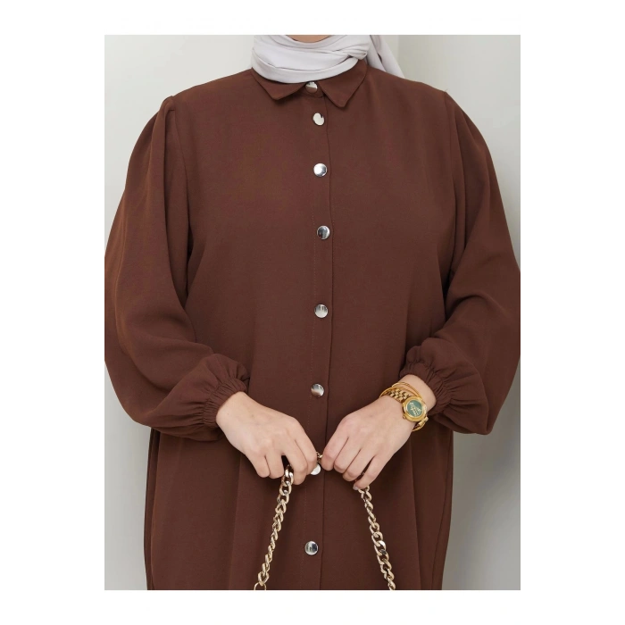 PİLİSELİ GÖMLEK TAKIM  TESETTÜR TAKIM KAHVE