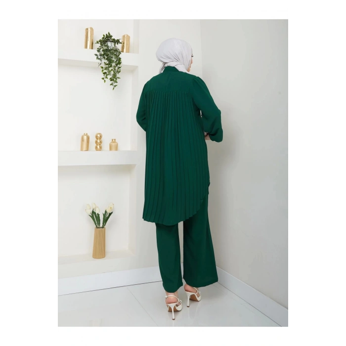 PİLİSELİ GÖMLEK TAKIM  TESETTÜR TAKIM ZÜMRÜT