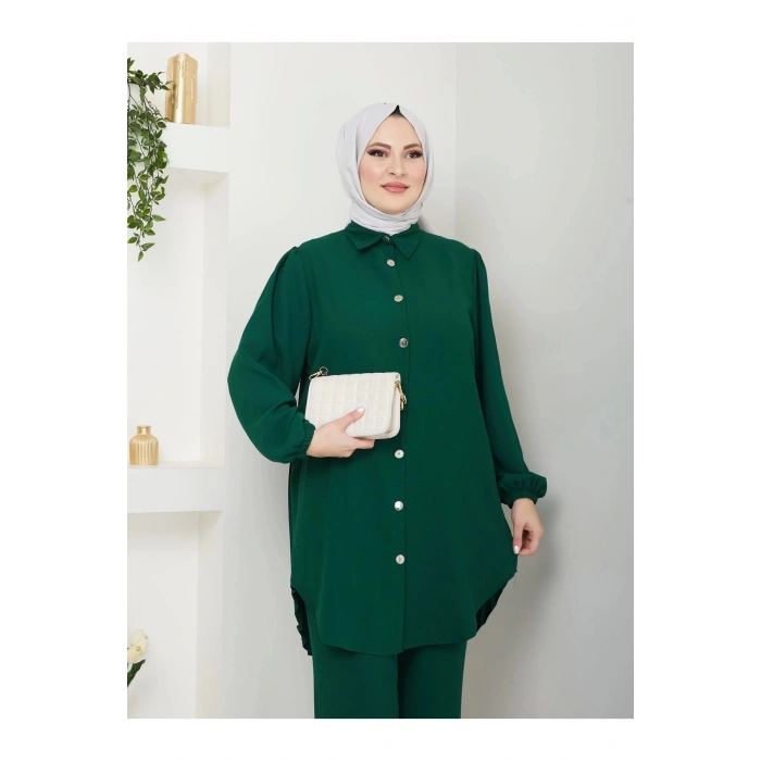 PİLİSELİ GÖMLEK TAKIM  TESETTÜR TAKIM ZÜMRÜT