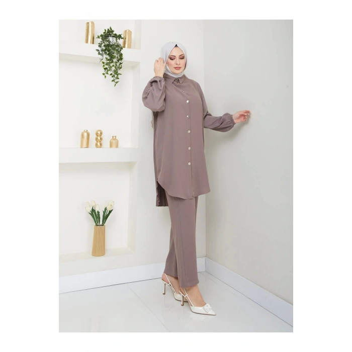 PİLİSELİ GÖMLEK TAKIM  TESETTÜR TAKIM VİZON