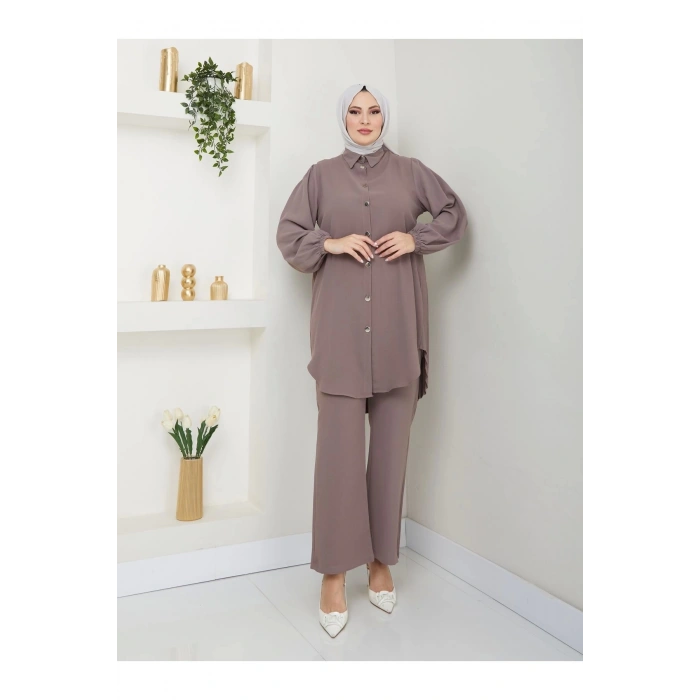 PİLİSELİ GÖMLEK TAKIM  TESETTÜR TAKIM VİZON