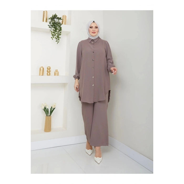 PİLİSELİ GÖMLEK TAKIM  TESETTÜR TAKIM VİZON