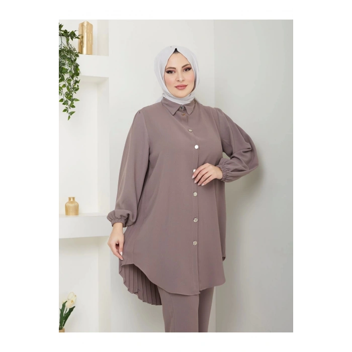 PİLİSELİ GÖMLEK TAKIM  TESETTÜR TAKIM VİZON