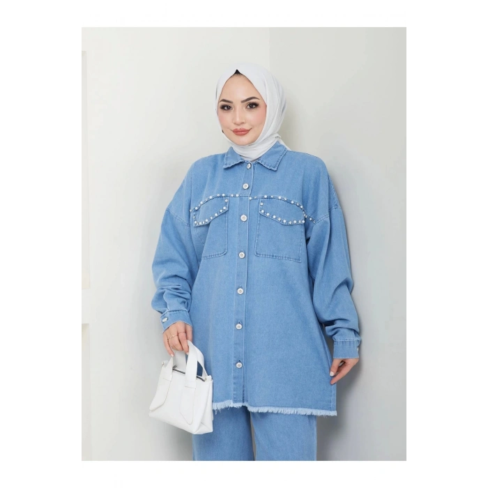 İNCİLİ KAPAKLİ CEP AÇIK KOT TESETTÜR TAKIM