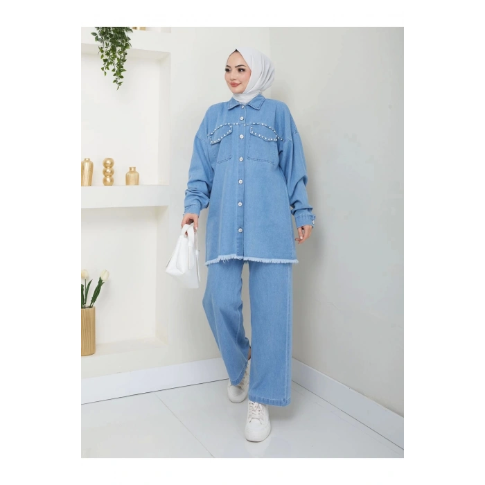 İNCİLİ KAPAKLİ CEP AÇIK KOT TESETTÜR TAKIM