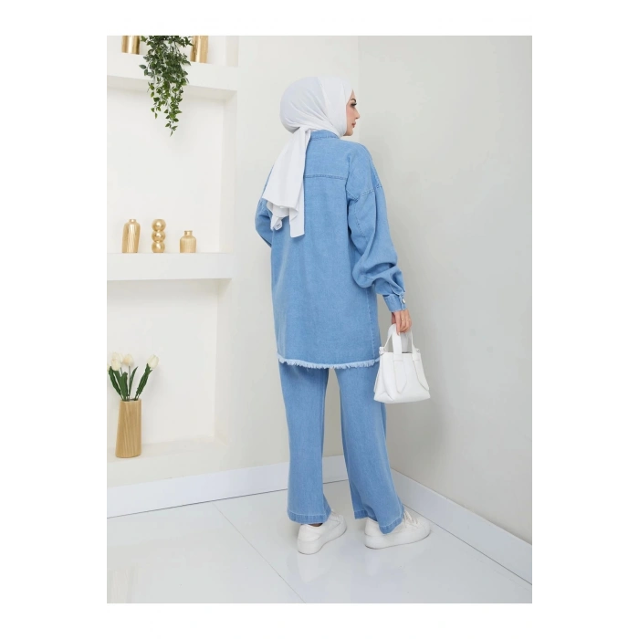 İNCİLİ KAPAKLİ CEP AÇIK KOT TESETTÜR TAKIM