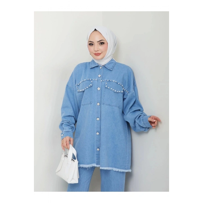 İNCİLİ KAPAKLİ CEP AÇIK KOT TESETTÜR TAKIM