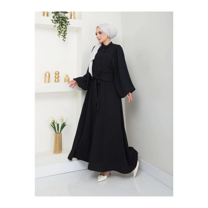 ETEKLI CEKETLI ÖNDEN BAĞLAMALI TESETTÜR TAKIM SİYAH