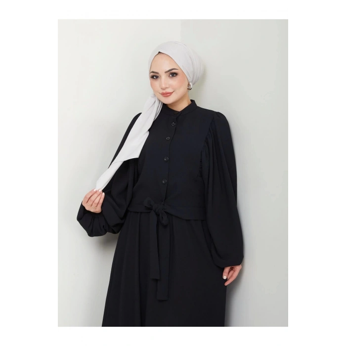 ETEKLI CEKETLI ÖNDEN BAĞLAMALI TESETTÜR TAKIM SİYAH