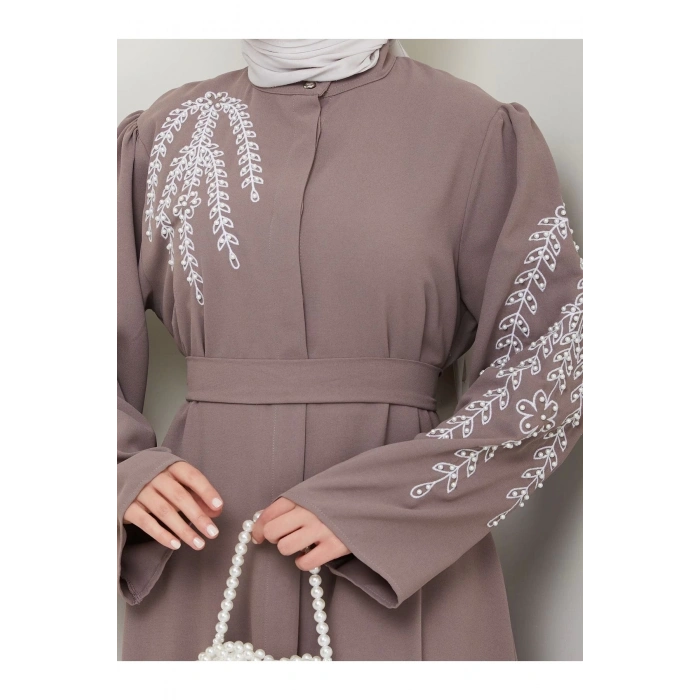 TAŞLİ ABAYA TESETTÜR GIYIM KADIN FERACE ELBISE VİZON