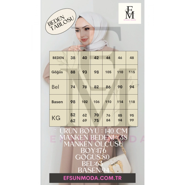 TAŞLİ ABAYA TESETTÜR GIYIM KADIN FERACE ELBISE BEJ