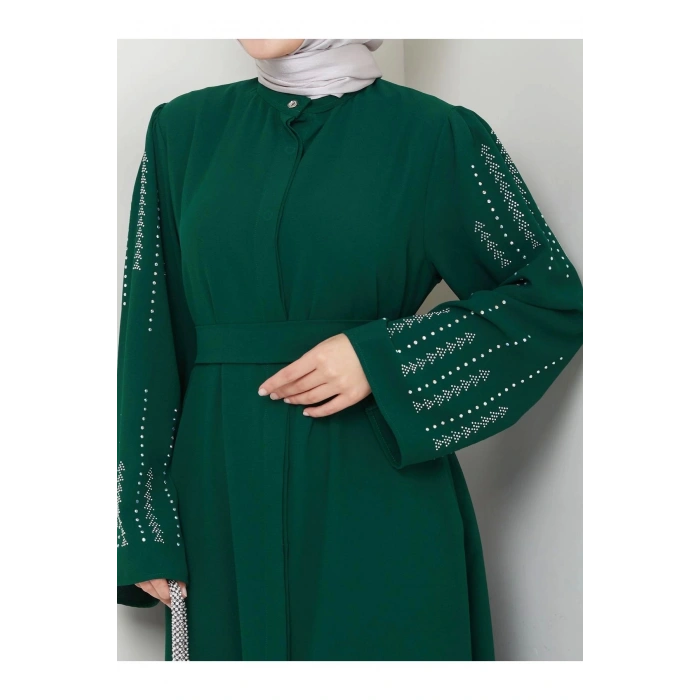 NAKIŞLI ABAYA TESETTÜR GIYIM KADIN FERACE ELBISE ZÜMRÜT