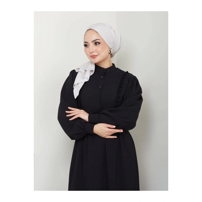 KADIN TESETTÜR DANTELLİ ŞERİT ELBİSE SİYAH