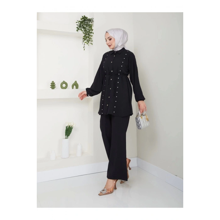 TAŞLİ AYROBİN TESETTÜR TAKIM SİYAH