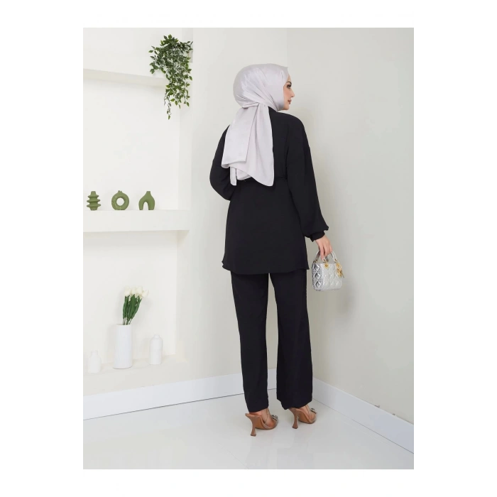 TAŞLİ AYROBİN TESETTÜR TAKIM SİYAH