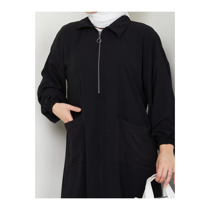 UZUN BOY CEPLE YARI FERMUARLI AYROBİN TESETTÜR TAKIM BÜYÜK BEDEN SİYAH 846