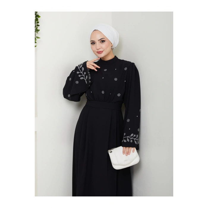 KADIN TESETTÜR NAKİŞLİ ELBİSE BALAMALI
