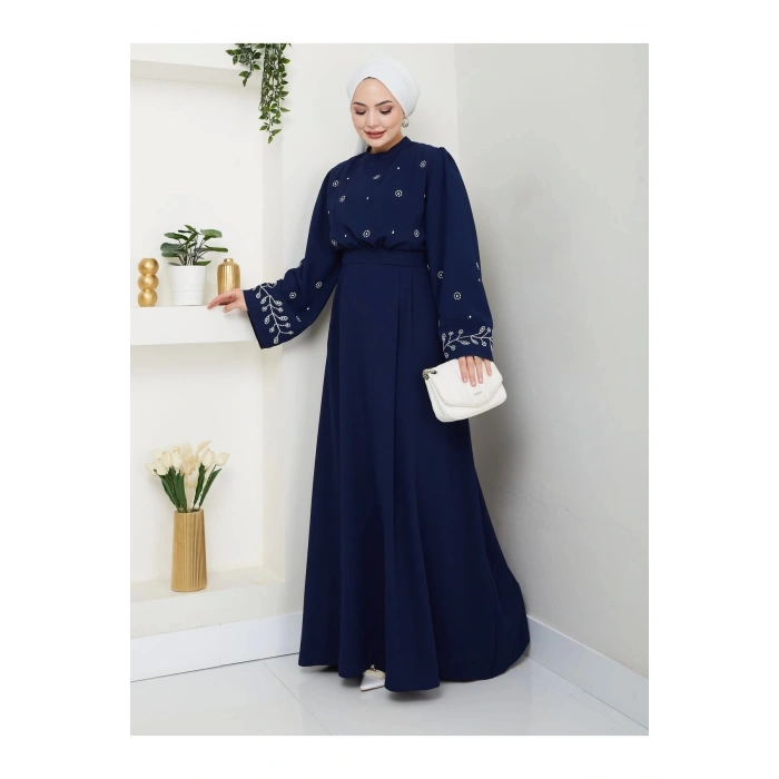 KADIN TESETTÜR NAKİŞLİ ELBİSE BALAMALI