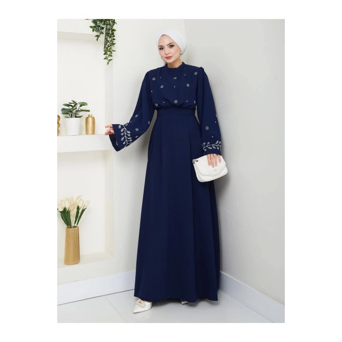 KADIN TESETTÜR NAKİŞLİ ELBİSE BALAMALI