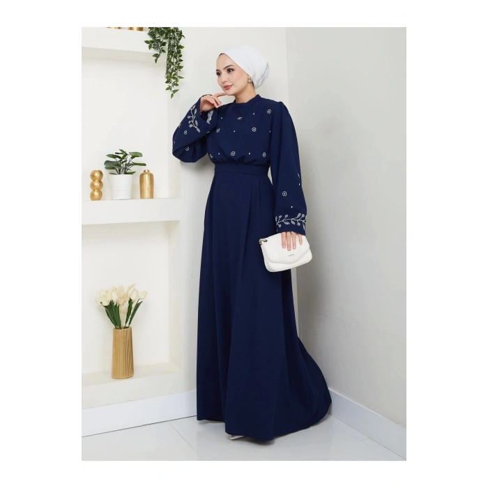 KADIN TESETTÜR NAKİŞLİ ELBİSE BALAMALI