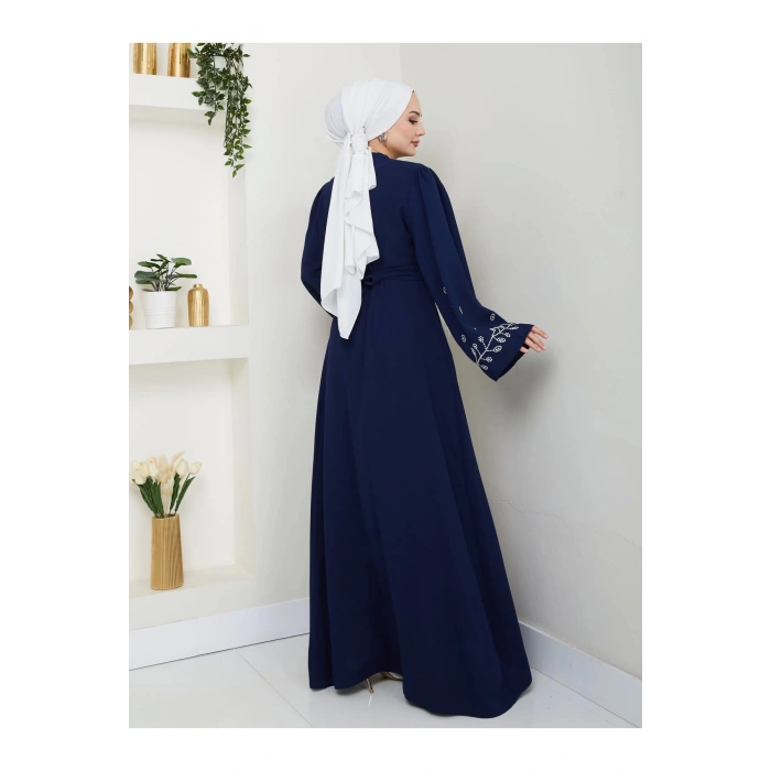 KADIN TESETTÜR NAKİŞLİ ELBİSE BALAMALI