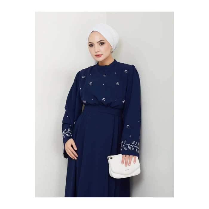 KADIN TESETTÜR NAKİŞLİ ELBİSE BALAMALI