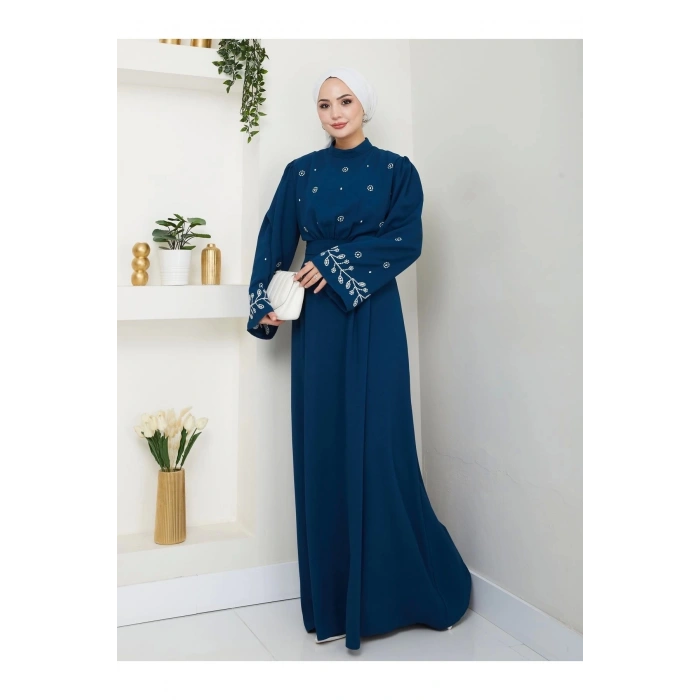 KADIN TESETTÜR NAKİŞLİ ELBİSE BALAMALI