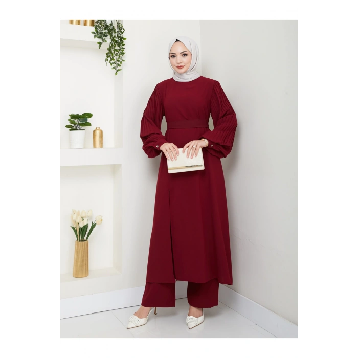 UZUN TAKIM 120CM BOY ÖNDEN YIRTMAÇLI KOLU PİLİSELİ PANTOLON TAKIM 840