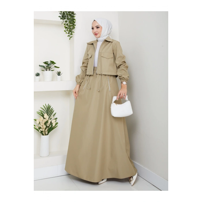 FERMUARLI CEPLİ TRENÇKOT ETEKLİ TAKIM TESETTÜR TAKIM MİNT