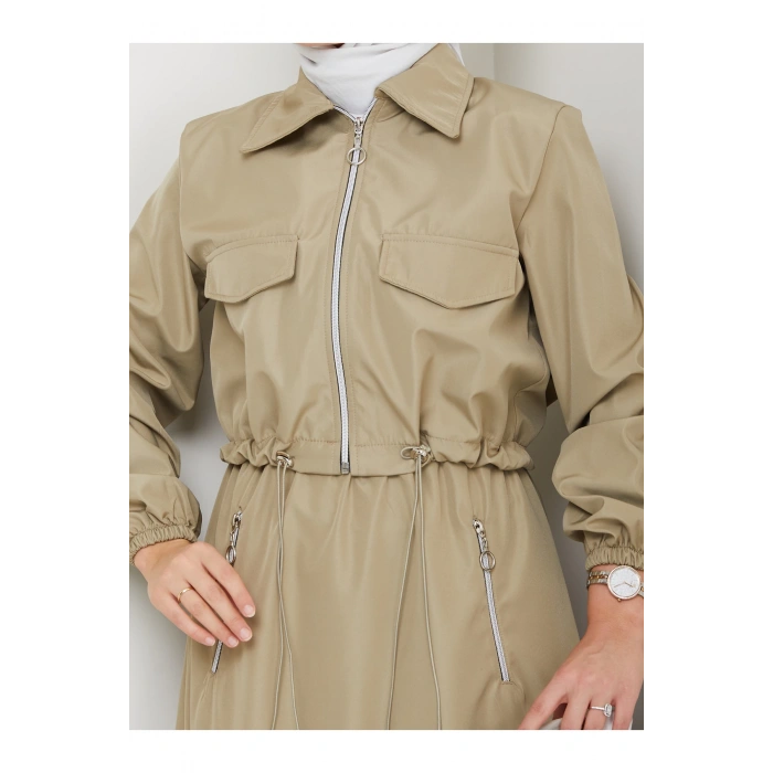 FERMUARLI CEPLİ TRENÇKOT ETEKLİ TAKIM TESETTÜR TAKIM MİNT