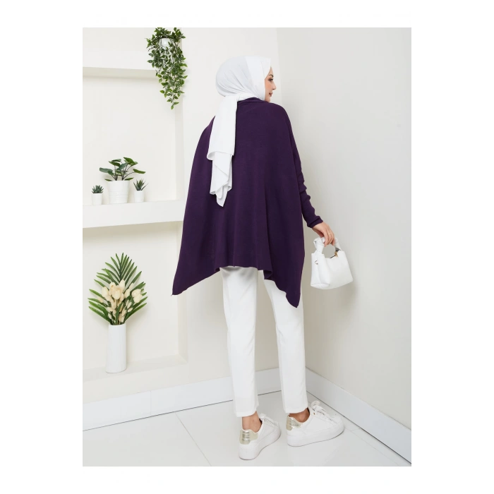 KADIN TESETTÜR TRİKO OVERSİZE KAZAK YANLARI YIRTMAÇLI MOR