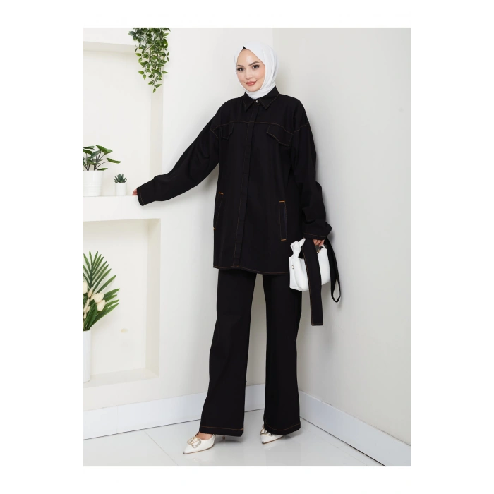 KADIN CEP DETAYLI KÜŞAKLI DENİM CEKET PANTALON TAKIM JEAN PREMİUM