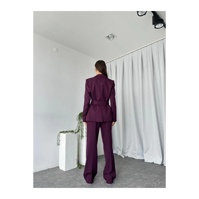 KADIN KUŞAKLI CEKET PANTALON TAKIM ASTARLI