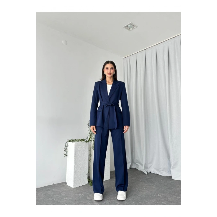 KADIN KUŞAKLI CEKET PANTALON TAKIM ASTARLI