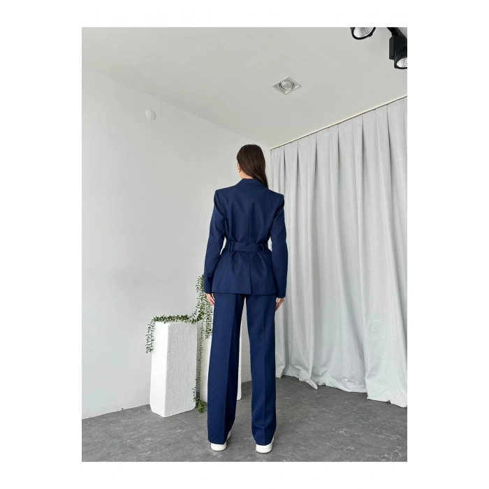 KADIN KUŞAKLI CEKET PANTALON TAKIM ASTARLI