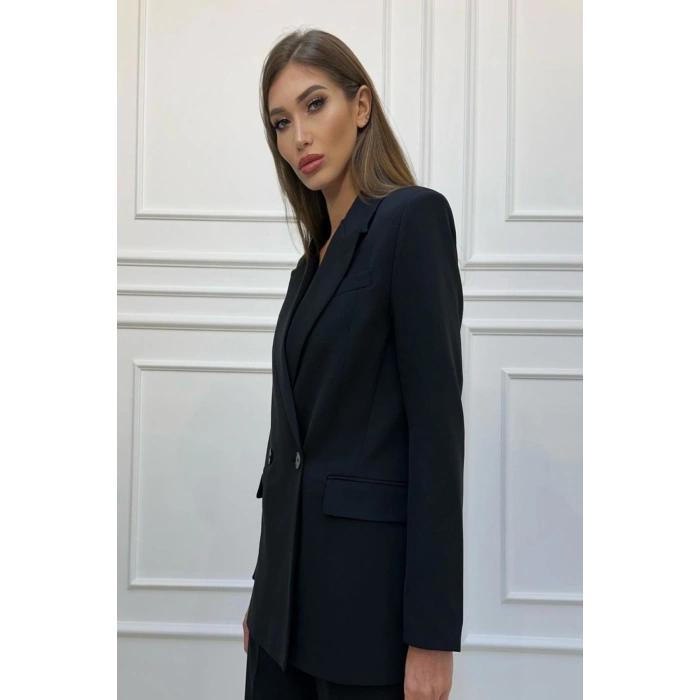 KADIN SİYAH BLAZER CEKET YELEK PANTOLON TAKIM ELBİSE 3LÜ