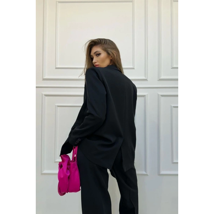 KADIN SİYAH BLAZER CEKET YELEK PANTOLON TAKIM ELBİSE 3LÜ