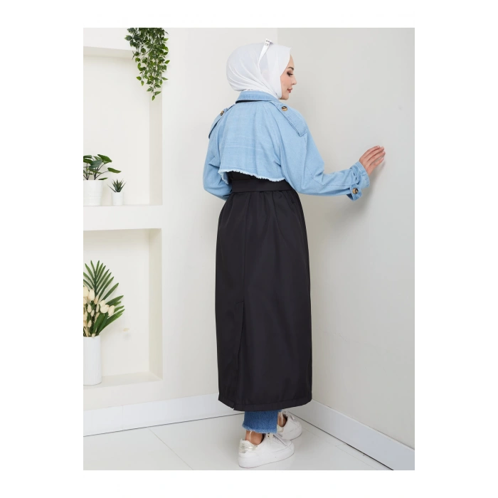 KADIN DENİM ( KOT ) DETAYLI TRENÇKOT ASTARSIZ