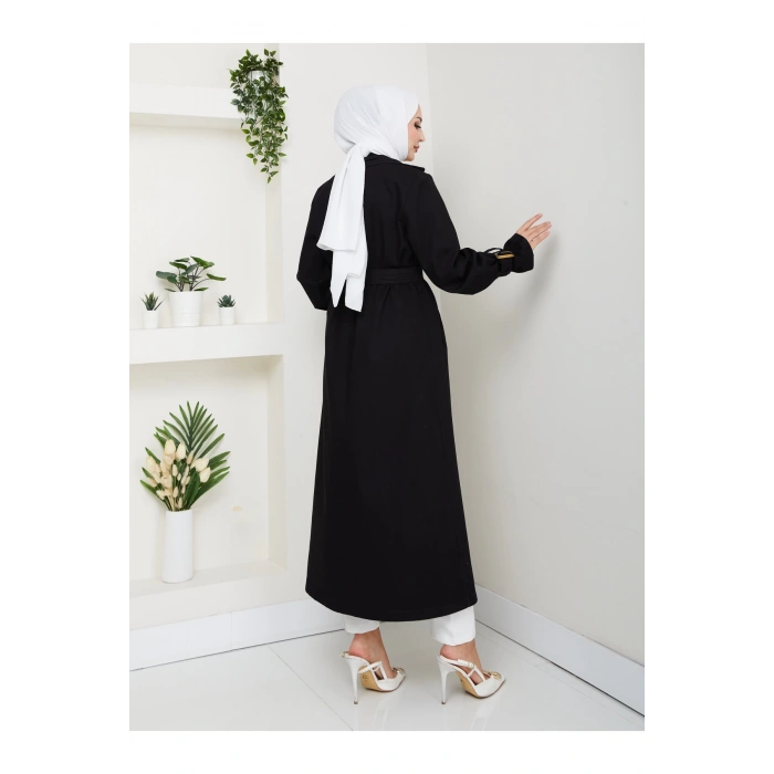 KADIN KRUVAZE YAKA DENİM TRENÇKOT UZUN 125 CM KOT KUMAŞ