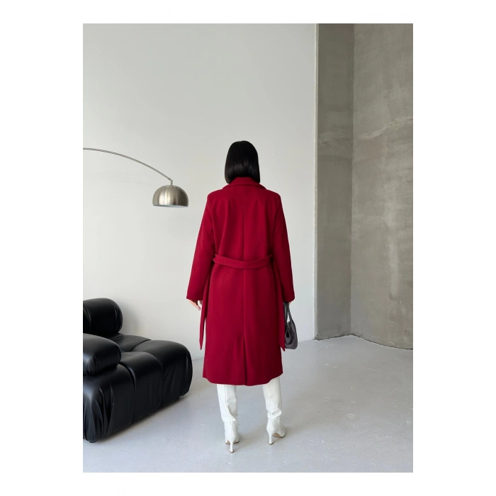 KADIN KUŞAKLI CEPLİ ASTARLI UZUN KAŞE KABAN [ TÜYLENMEZ ]