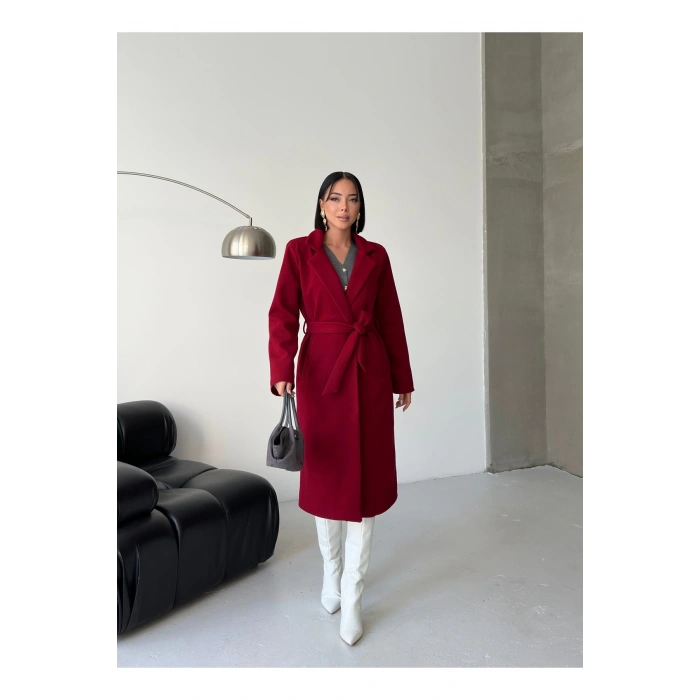 KADIN KUŞAKLI CEPLİ ASTARLI UZUN KAŞE KABAN [ TÜYLENMEZ ]