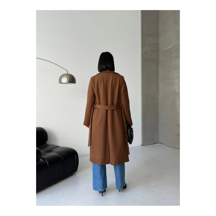 KADIN KUŞAKLI CEPLİ ASTARLI UZUN KAŞE KABAN [ TÜYLENMEZ ]