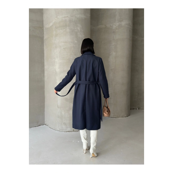 KADIN KUŞAKLI CEPLİ ASTARLI UZUN KAŞE KABAN [ TÜYLENMEZ ]